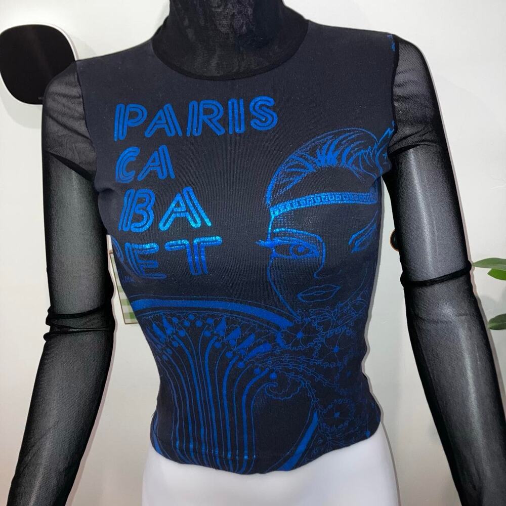 Vintage 90s y2k graphic face print euro french mesh turtleneck - Picture 4 of 7